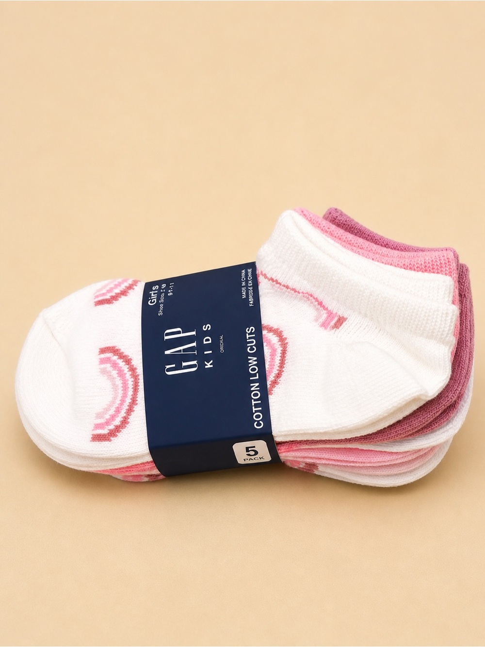 GAP Kids White Socks with Pink Rainbow Accents